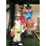 A Murano glass clown decanter and two other clowns (a/f)