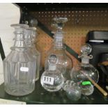 Various glass decanters and stoppers