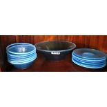 A blue glass bowl, six small bowls and six plates (1a/f)