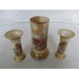 A pair Royal Worcester vases, signed Rushton and a damaged Stinton vase