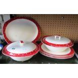 A Midwinter platter, three plates and two tureens (one a/f)