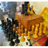 A Jacques weighted ebony and boxwood chess set original box (box a/f and many pieces a/f).