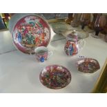 A Cantonese jug, four other similar items and bowl (a/f)