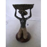 A bronze effect figure man holding basket