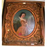 An oval 19th Century oil on canvas of lady in fancy frame