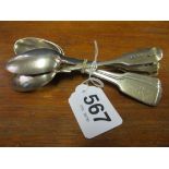 A set of six silver teaspoons