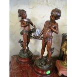 After August Moreau a pair of 19th Century French spelter figures Bouguetiere and Shameur, marked