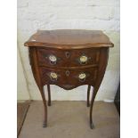 A pair of Louis XV style bedside cabinets with two drawers and porcelain plaques on cabriole legs