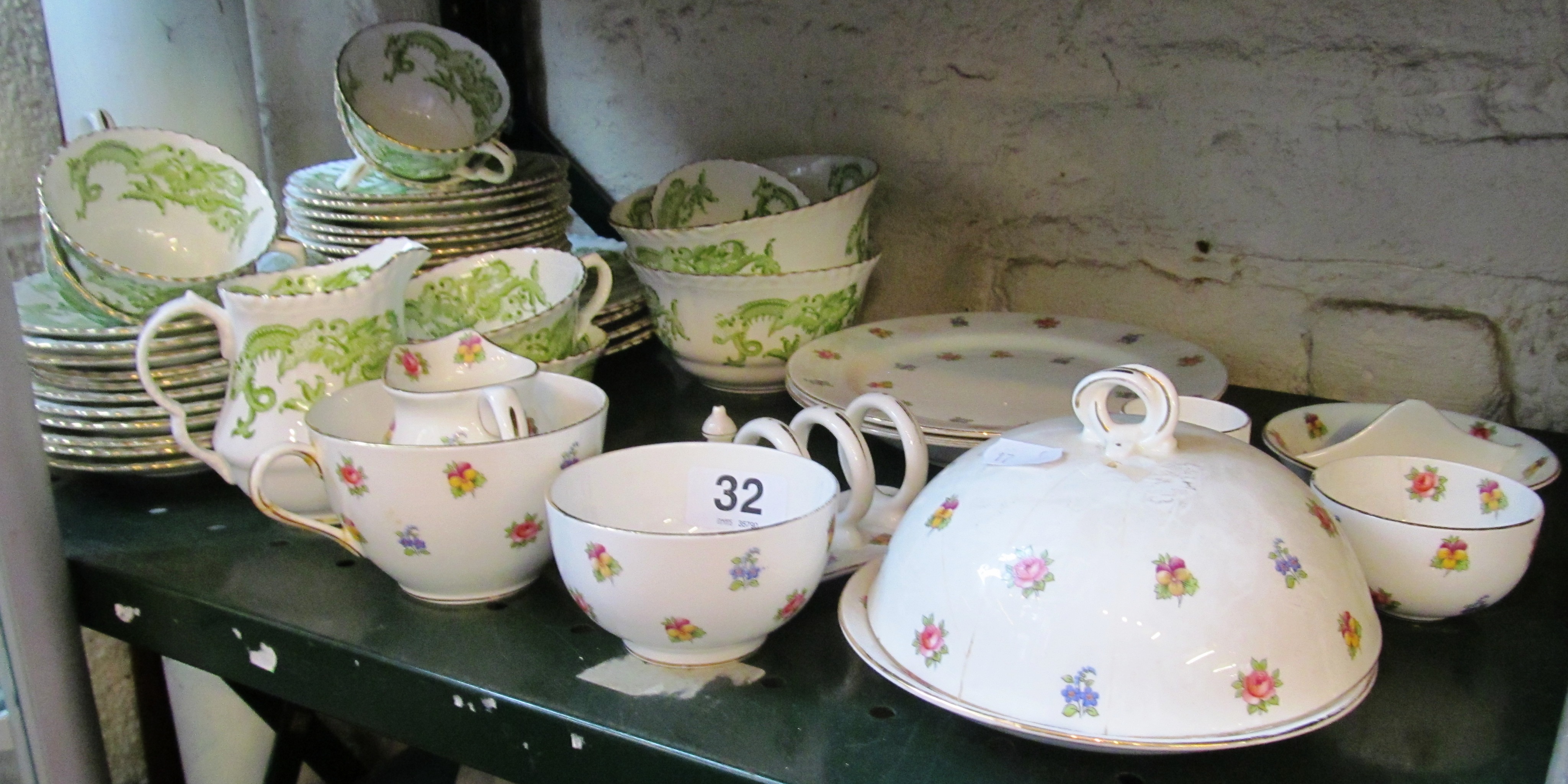 An Aynsley part breakfast set and a part green teaset