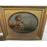 A pair of 19th Century oval oils boy and girl in gilt frames.