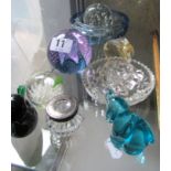 Three paperweights, bubble glass dish and other glass