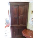 A late 18th Century oak floor standing corner cupboard with two panelled doors to top and single