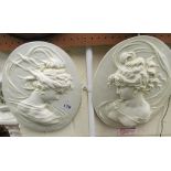 A pair of white wall plaques classical ladies