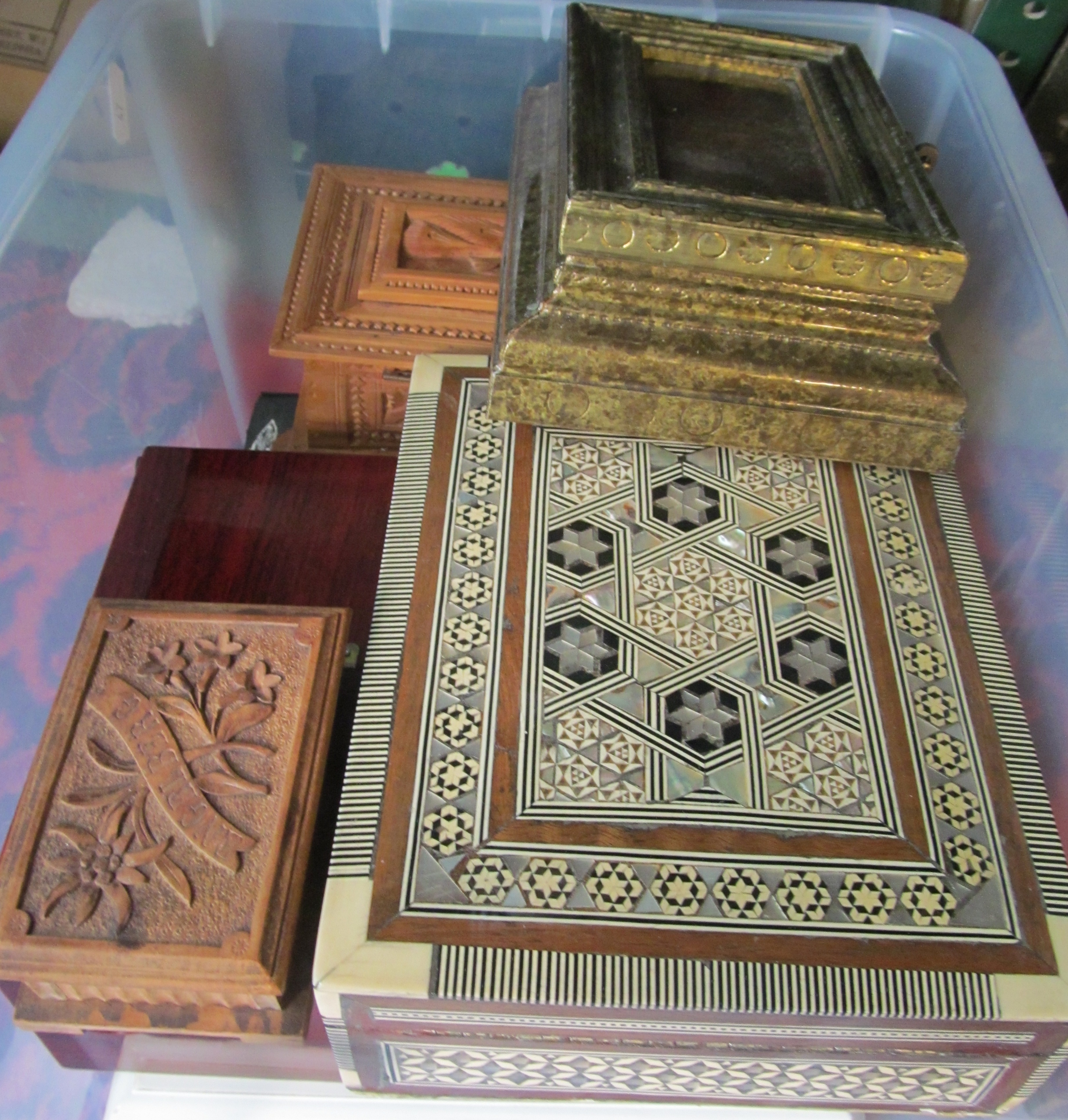 Various decorative boxes.