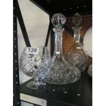 Two glass decanters and brandy glass (a/f)