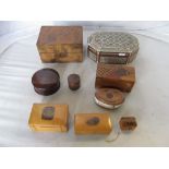 A walnut jewellery box, other treen boxes and a mother-of-pearl inlaid box