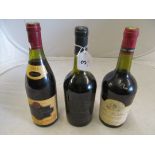 Three bottles Cotes du Rhone, 1985 les Violetties Thorin 1988, la Champagnard 1990.