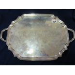 A Reid & Sons two handled silver tray 58ozs, presented to Harris Reid