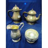 A silver teapot and coffee pot (initialled R), sucrier and jug 53.5 ozs