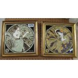 A pair of framed Maw & Co. 8" tiles Summer and Spring