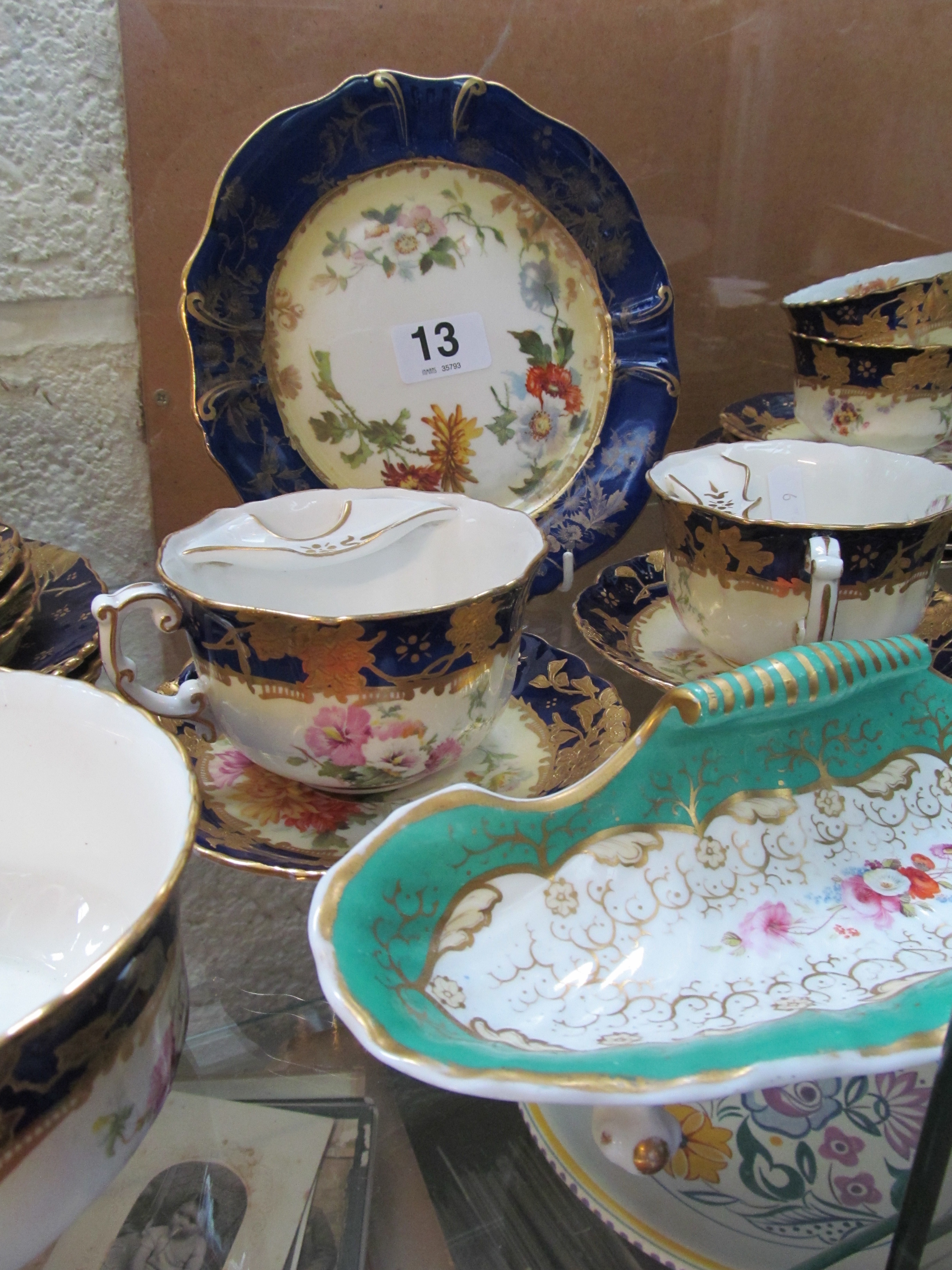 A 19th Century blue and gilt plate, pair Hammersley moustache cups, part teaset and inkstand - Image 3 of 5