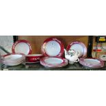 A J & J pyrex part dinner set Red Hawthorn Range C 1960s,5 dinner plates, 6 soup and side plates,