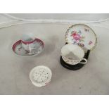 A 19th Century cup and saucer rose design and a Dresden style one