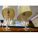 Two glass table lamps with drop lustres