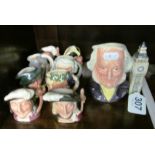 Nine Royal Doulton miniature character mugs and a small mug