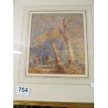 A 19th Century watercolour courting couple walking in wood