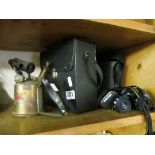 Two pairs of binoculars(i/c) and a vintage blow torch.