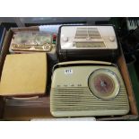 Three vintage radios; Bush, Ultra and Vidor and a tape recorder Geloso