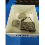 A stamp box, small silver box and silver container