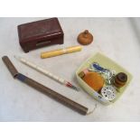 A bottling and dairy thermometer, magnifying glasses and other miscellaneous items