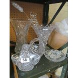 Two large cut glass vases and other cut glass.