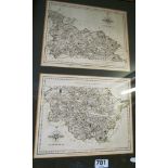 John Cary - two map prints framed as one Yorkshire North and South Riding