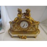 A 19th Century marble and gilt mantel clock, white enamel dial Aubanel Rochat, Paris (no pendant)