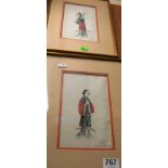 Two Chinese watercolours on rice paper figures