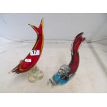 Two glass fish, glass cockerel and glass clown.