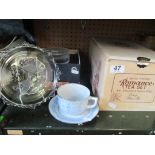 A glass lidded bowl, glass set and Sri Lankan teaset, boxed