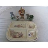 A Hummel figure boy with satchel, Wade monkey vase and two Wade figures Tom & Jerry