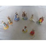 Eight Royal Doulton Bunnykins figures; Little Sleepy Head, Bedtime, Bathtime, Angel, Mother