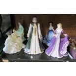 Five Coalport figures (all a/f) and one Royal Worcester figure (a/f)