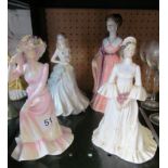 Four Coalport figures; Silver Anniversary, The Ascot Lady, House of Lancaster and The Bride