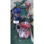 Various overlaid coloured glass vases