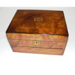 A late Victorian walnut and parquetry inlaid sewing box, with a drawer and fitted interior,