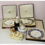 A selection of assorted pottery including a Sadler pottery racing car, boxed collectors plates,