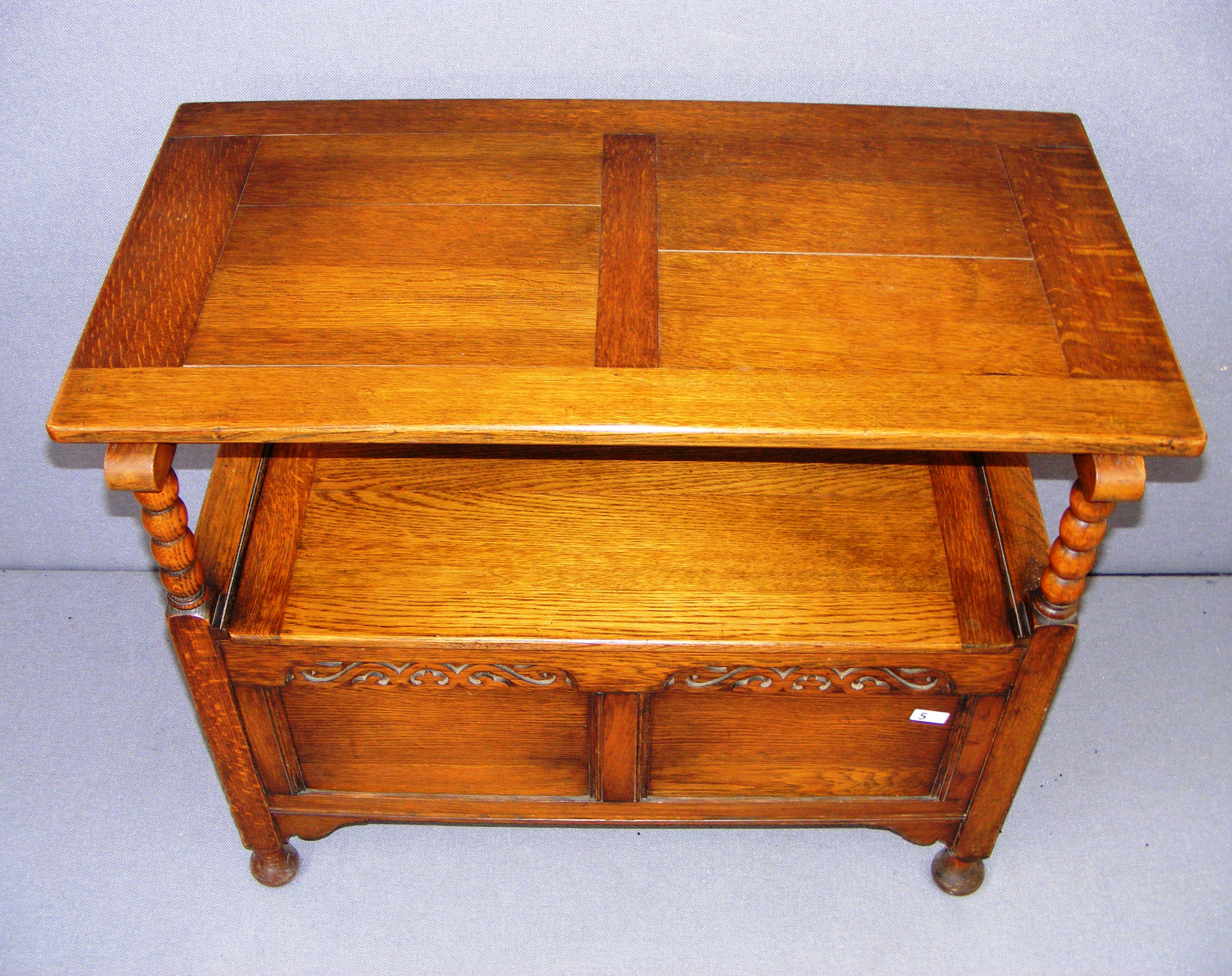 An early 20th century oak monks bench measuring 36" wide. - Image 3 of 3