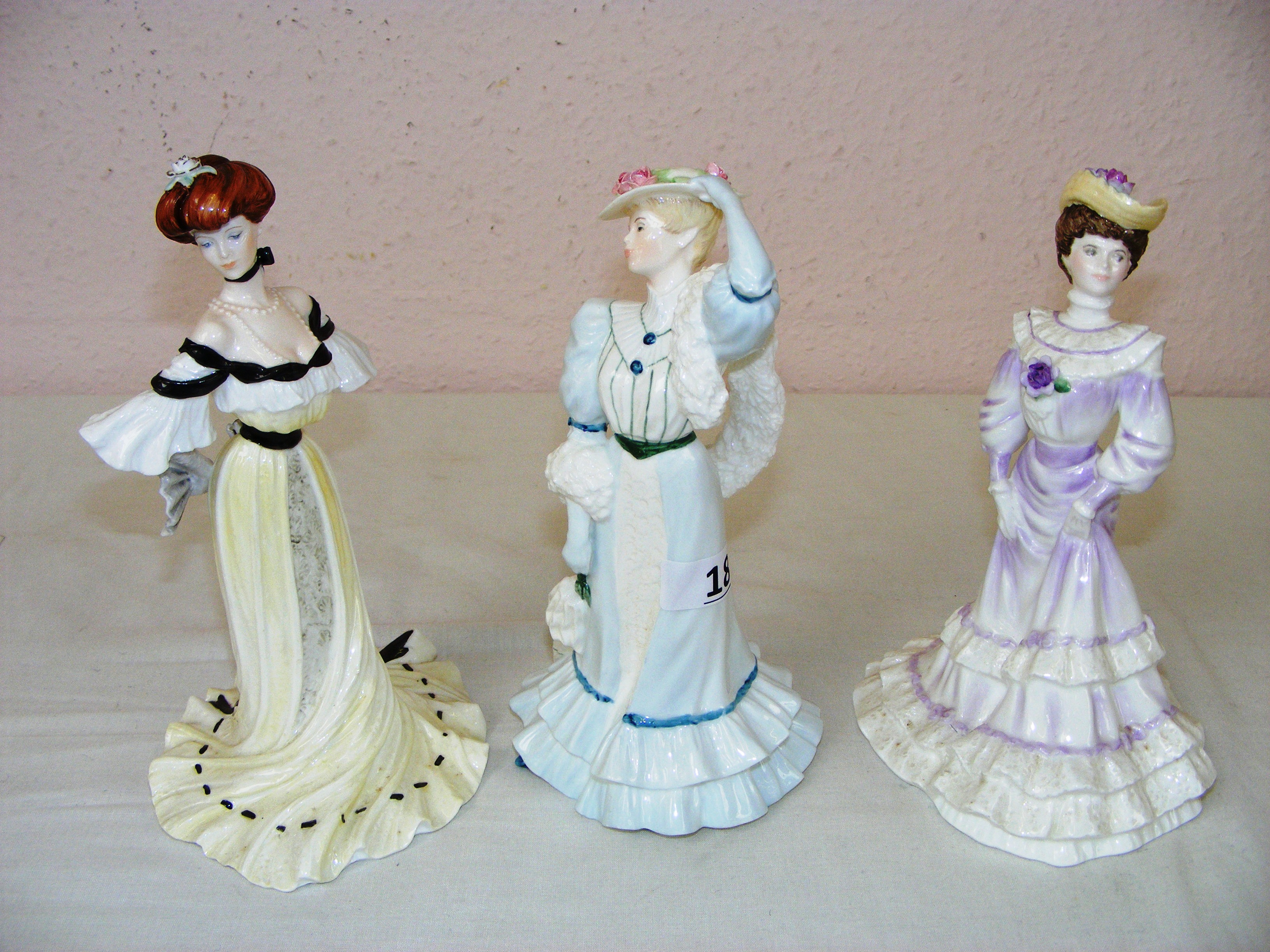 Three Coalport figurine including 'Beatrice at the garden party' 'Louisa at Ascot' & 'Alexandra at