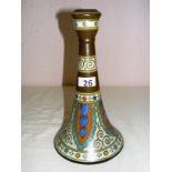 A Gouda Holland hat shaped vase measuring 11" tall, with various base markings.